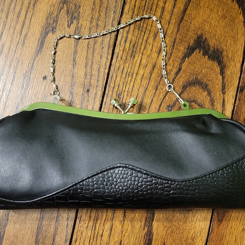 Used Black Bijoux Terner Clutch Rhinestone Kiss Lock.